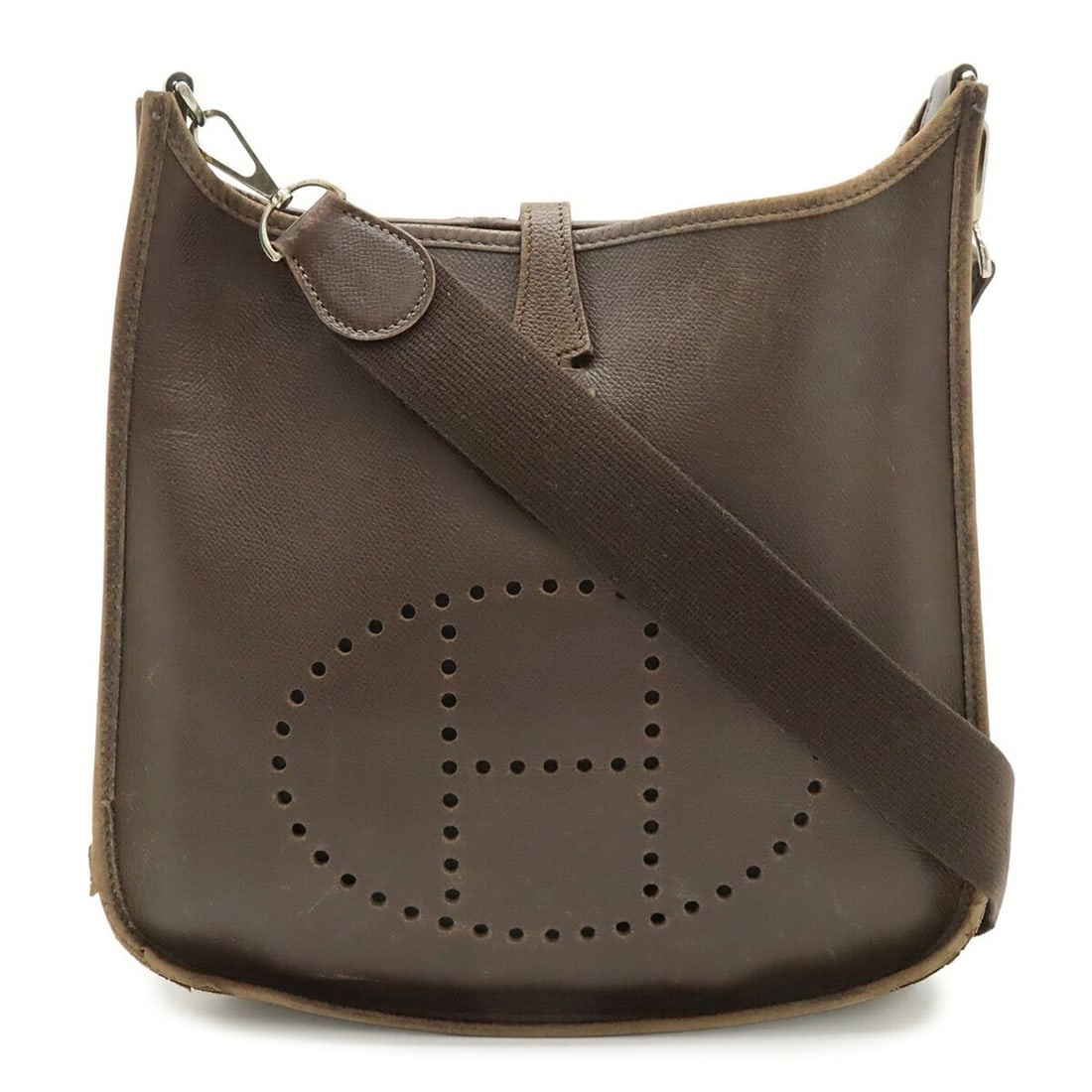 HERMES Evelyne I PM Shoulder Bag, Courchevel Leather, Dark Brown, ?H Stamp: --- Catalog ---Category: SizeSize (HxWxD): 27cm x 29cm x 7.5cm / 10.62'' x 11.41'' x 2.95''Category: DesignType: Shoulder bagColor: Dark brownGender: Women,MenMaterial: Courchevel leather Category: Ge