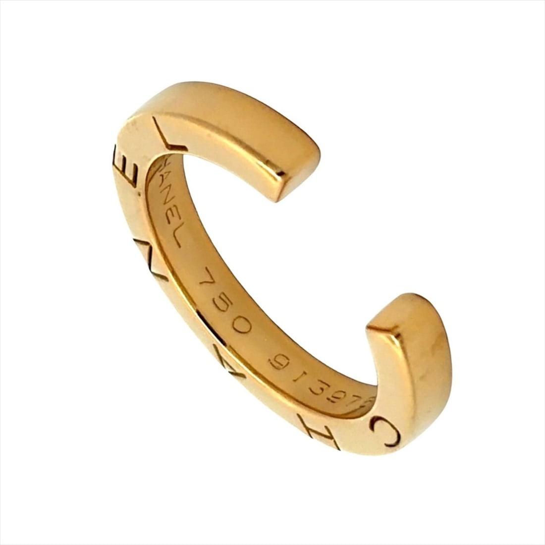 Chanel C Signature Logo Ring, Approx. 18K Yellow Gold, 4.8g, 3mm, Women's (1 of 9)