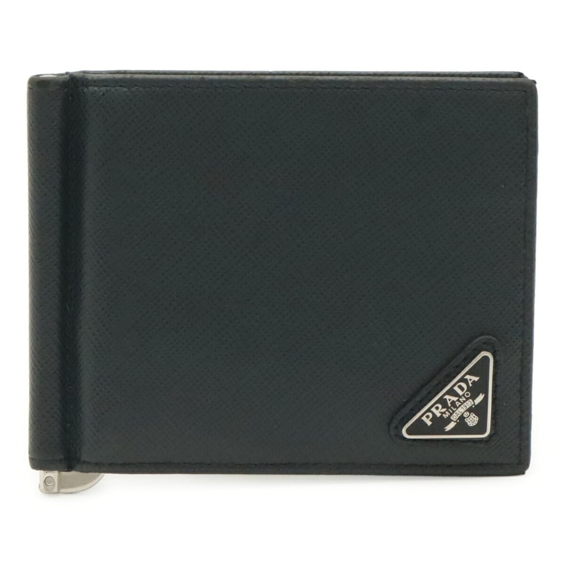 PRADA Triangle Bi-fold Wallet, Bill Clip Style, Leather, Navy Blue, 2MN077: --- Catalog ---Category: SizeSize (HxWxD): 8.5cm x 11cm / 3.34'' x 4.33''Category: DesignType: Wallet (bi-fold)Color: NavyGender: WomenMaterial: Leather Category: GeneralMPN: 2MN077Brand: Prada--- Ite