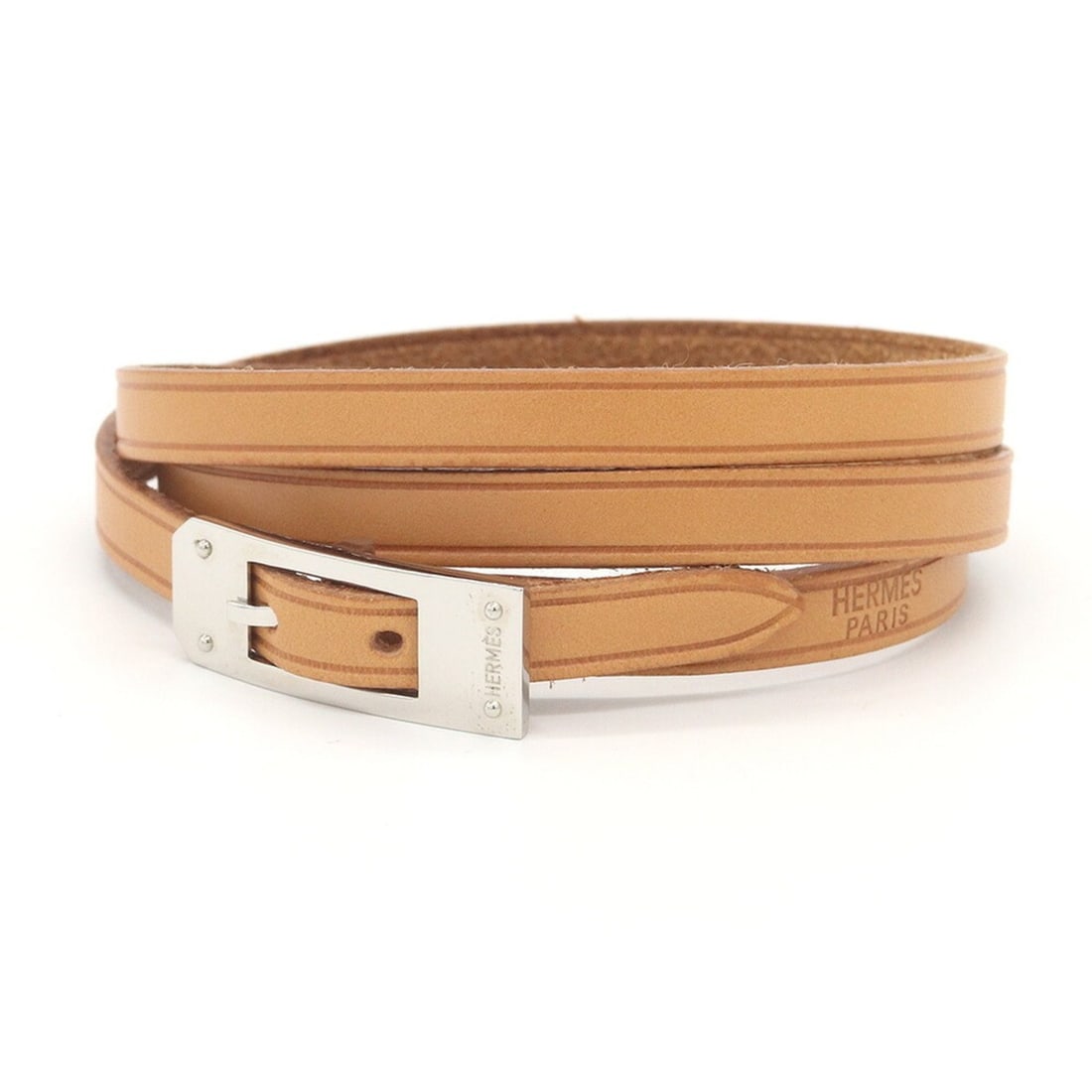 Hermes Kelly Ardion Bracelet, Natural Leather, Metal, ?H Stamp, Manufactured in 2004, Leather: --- Catalog ---Category: SizeTotal Length: 70cm / 27.55''Category: DesignType: Charm braceletColor: NaturalGender: Men,WomenMaterial: LeatherCategory: GeneralBrand: Hermes--- Item List ---Section: Con