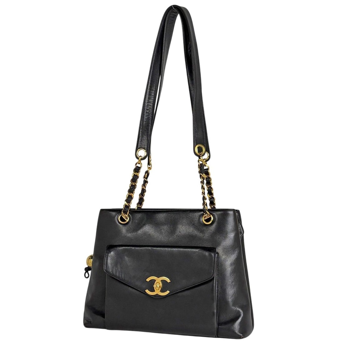 Chanel Coco Mark Chain Tote Bag, Leather, Black, A05572, Women's: --- Catalog ---Category: SizeSize (HxWxD): 23cm x 30cm x 9.5cm / 9.05'' x 11.81'' x 3.74''Category: DesignType: Tote bagColor: BlackGender: WomenMaterial: Leather Category: GeneralMPN: A05572Brand: Ch