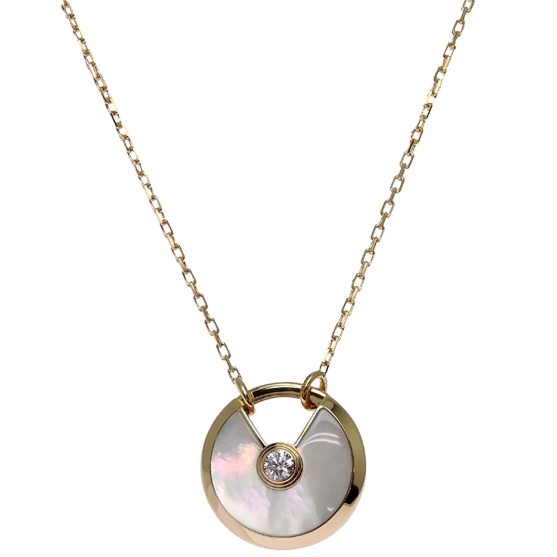 Cartier Amulette Diamond Shell Women's Necklace B3047100 Au750 Yellow Gold: --- Catalog ---Category: SizePendant Size: 17mm x 17mm / 0.66'' x 0.66''Neck Circumference: 60 cm / 23.62''Category: DesignStone: Diamond, ShellGender: WomenMaterial: Yellow gold (18K)Necklace Type: N