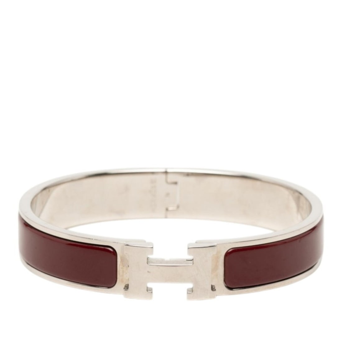 Hermes Click H PM Bracelet Bangle Silver Bordeaux Metal Women's HERMES: --- Catalog ---Category: SizeLength: 16.5cm / 6.49''Category: DesignType: Charm braceletColor: Bordeaux, SilverGender: WomenMaterial: MetalCategory: GeneralBrand: Hermes--- Item List ---Section: Condi