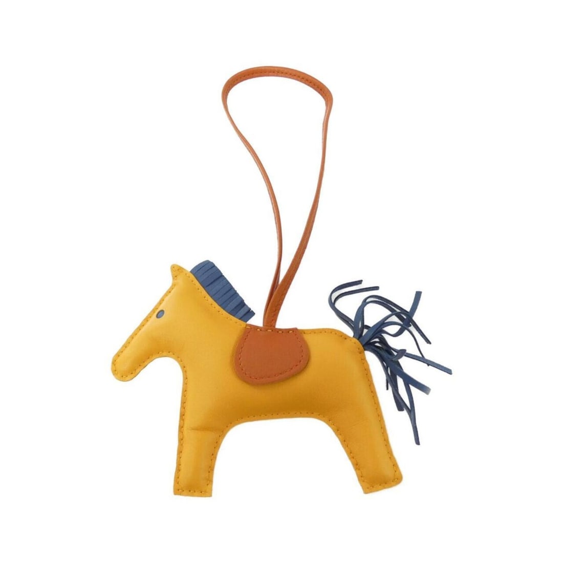 Hermes Rodeo Accessory Bag Charm MM 064930CA: --- Catalog ---Category: SizeChain Length: 380.00mm / 14.96''Size (HxWxD): 110.00mm x 130.00mm / 4.33'' x 5.12''Category: DesignType: Handbag charmColor: Blue Agate, Jaune, OrangeGender: