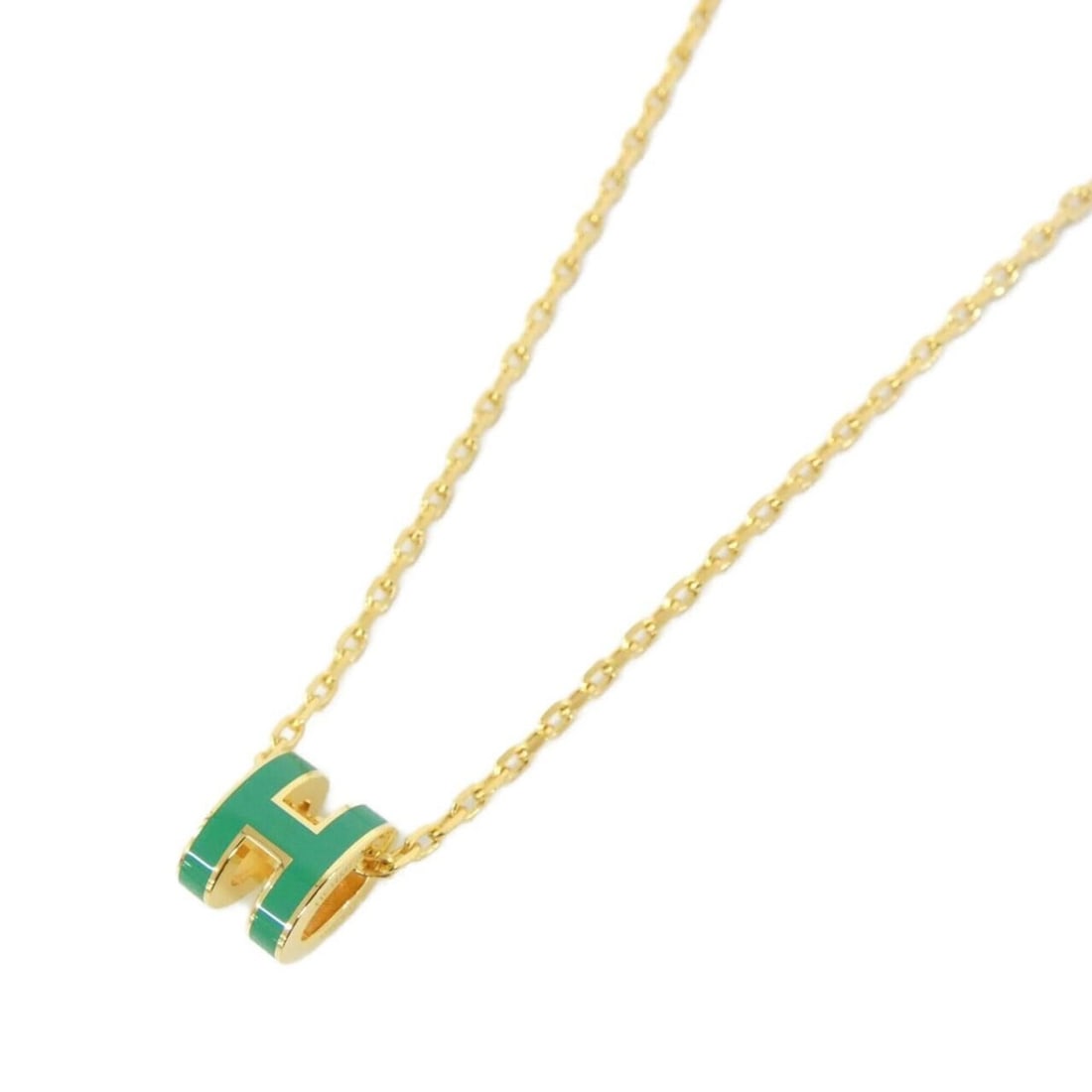 Hermes Pop H MINI 147992F Necklace: --- Catalog ---Category: SizePendant Size: 9mm x 7mm / 0.35'' x 0.27''Neck Circumference: 40 cm / 15.74''Category: DesignColor: Gold, GreenGender: WomenNecklace Type: NecklaceCategory: GeneralMPN: