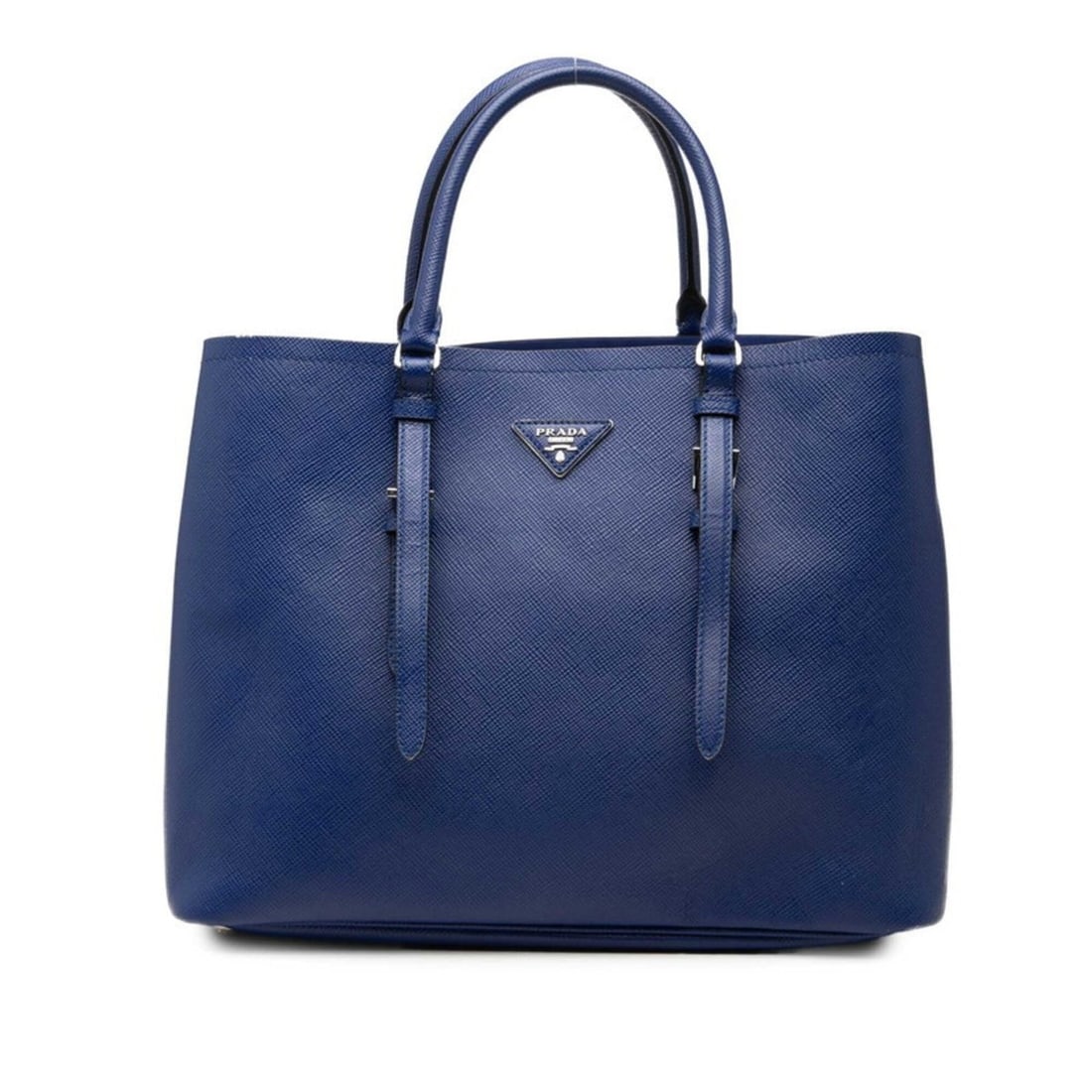 Prada Triangle Logo Plate Tote Bag, Blue Saffiano Leather, Women's PRADA: --- Catalog ---Category: SizeHandle Drop: 12.50cm / 4.92''Size (HxWxD): 28cm x 35cm x 17cm / 11.02'' x 13.77'' x 6.69''Category: DesignType: Tote bagColor: BlueGender: WomenClosure: OpenMaterial: