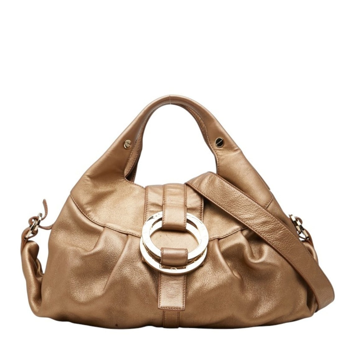 BVLGARI Chandra Ring Buckle Handbag Shoulder Bag 2-Way Gold Tone Leather Women's: --- Catalog ---Category: SizeStrap Drop: 55cm / 21.65''Handle Drop: 10.00cm / 3.94''Size (HxWxD): 22cm x 38cm x 17cm / 8.66'' x 14.96'' x 6.69''Category: DesignType: Handbag, Shoulder bagColor: GoldGe