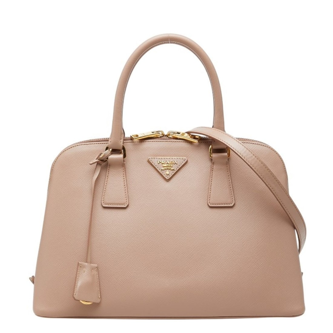 Prada Triangle Logo Plate Handbag/Shoulder Bag 2-Way Beige Pink Saffiano Leather Women's PRADA: --- Catalog ---Category: SizeStrap Drop: 47cm / 18.5''Handle Drop: 11.00cm / 4.33''Size (HxWxD): 21.5cm x 32cm x 13cm / 8.46'' x 12.59'' x 5.11''Category: DesignType: Handbag, Shoulder bagColor: Beige