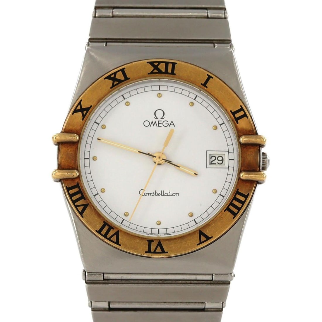 Omega Constellation Two-Tone 1410.20 SSxYG Quartz Watch: --- Catalog ---Category: SizeWrist Size: 16cm / 6.29''Case Diameter: 33mm / 1.3''Category: DesignType: WristwatchGender: MenColor (Dial): WhiteMaterial (Band): Stainless steelMaterial (Case): Stainles