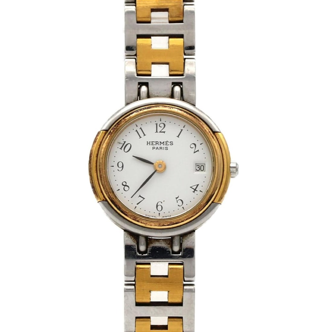 Hermes Windsor Combination SSxGP Quartz Watch: --- Catalog ---Category: SizeWrist Size: 16cm / 6.29''Case Diameter: 24mm / 0.94''Category: DesignType: WristwatchGender: WomenColor (Dial): WhiteMaterial (Band): Gold plated, Stainless steelMaterial 