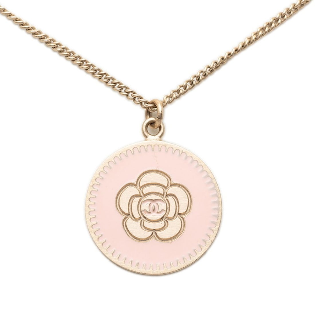 Chanel Coco Mark Camellia Necklace 06P Gold Pink Plated Women's CHANEL: --- Catalog ---Category: SizePendant Size: 25.8mm x 21.8mm / 1.01'' x 0.85''Neck Circumference: 60.3 cm / 23.74''Category: DesignColor: Gold, PinkGender: WomenNecklace Type: NecklaceCategory: GeneralB