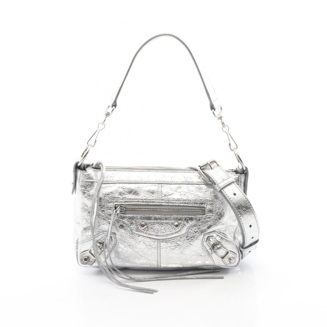 Balenciaga Le City Moto 2-Way Handbag, Leather, Women's, Silver Tone, 866122 (1 of 10)