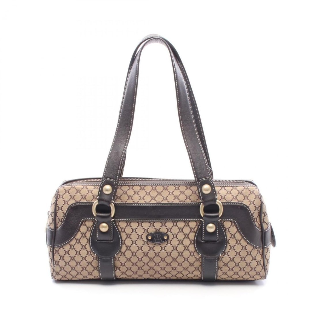 Celine Macadam Mini Boston Bag, Shoulder Handbag, Canvas and Leather, Women's, Beige/Brown (1 of 11)