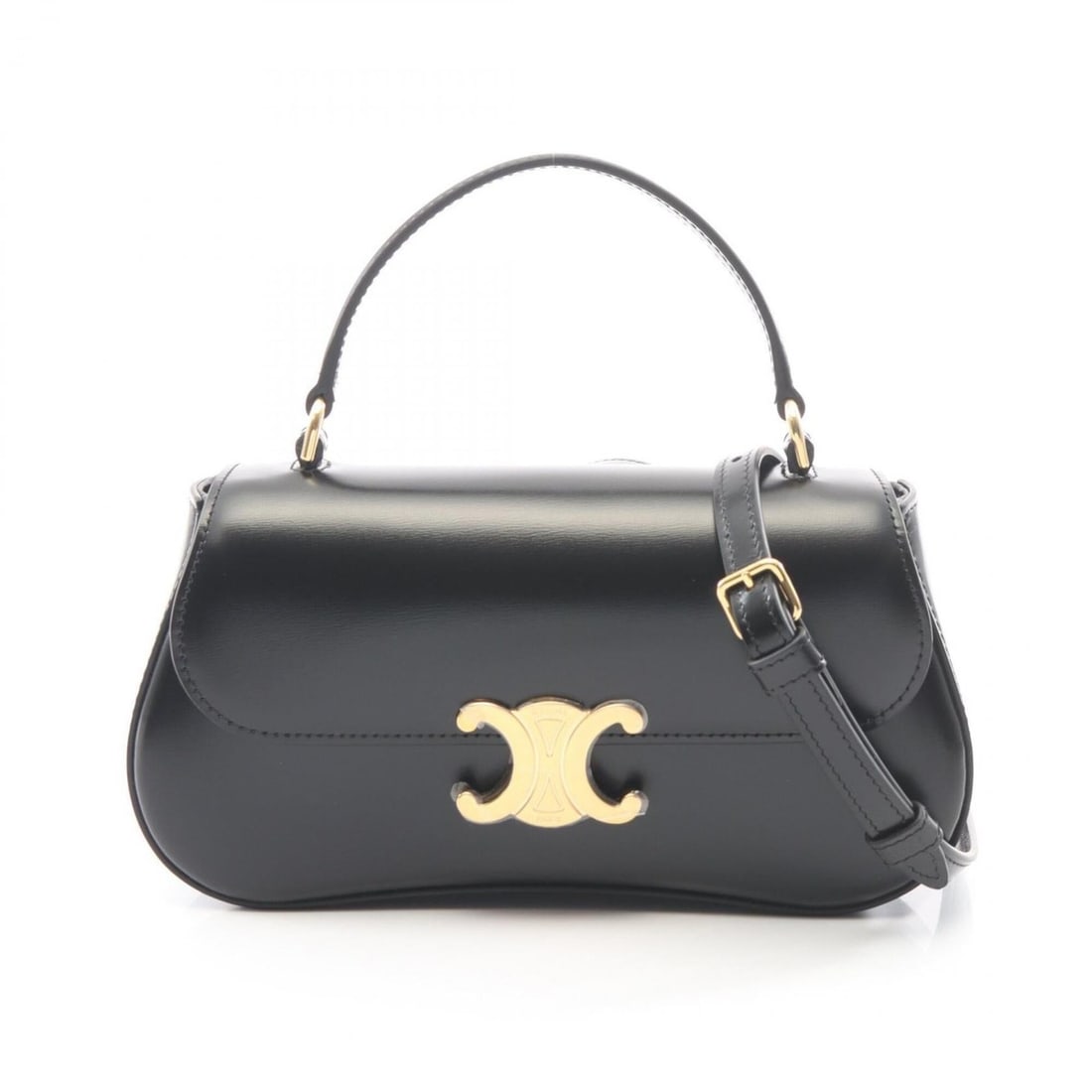 Celine Teen Laura 2-Way Handbag, Leather, Women's, Black, 119533BF4 (1 of 11)