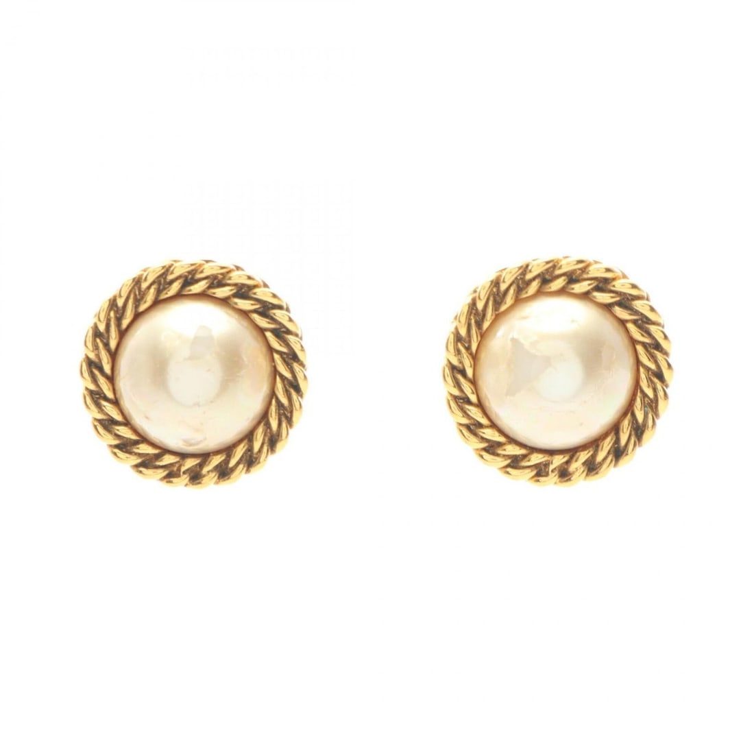 Chanel Round Earrings, Gold Plated (GP), Faux Pearl, Women's, Gold/White Tones (1 of 10)