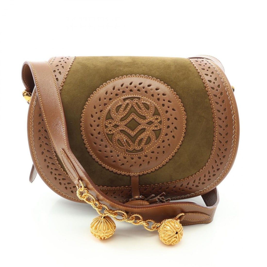 Loewe Seville Collection Anagram Shoulder Bag/Handbag, Suede Leather, Women's, Khaki/Brown: --- Catalog ---Category: SizeSize (HxWxD): 19.5cm x 24.5cm x 6.5cm / 7.67'' x 9.64'' x 2.55''Category: DesignType: Handbag, Shoulder bagColor: Brown, KhakiGender: WomenMaterial: Suede , Leather Catego