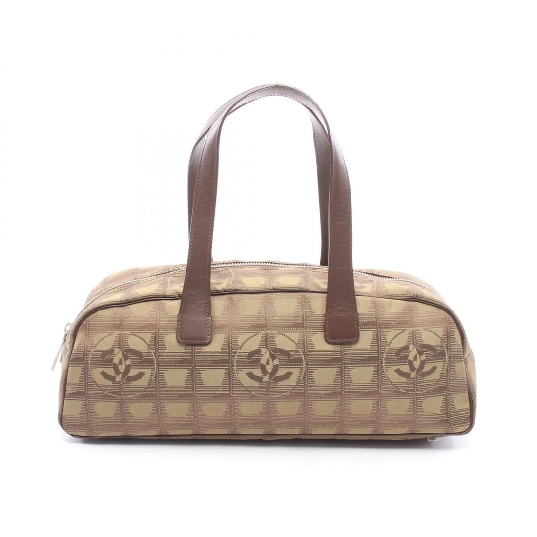 Chanel New Travel Line Handbag, Leather and Nylon Canvas, Women's, Khaki/Brown: --- Catalog ---Category: SizeSize (HxWxD): 13cm x 33cm x 11cm / 5.11'' x 12.99'' x 4.33''Category: DesignType: HandbagColor: Brown, KhakiGender: WomenMaterial: Leather , Nylon canvas Category: General