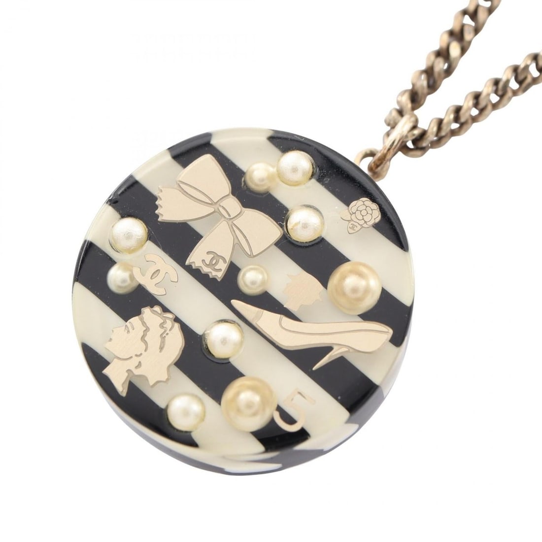 Chanel Coco Mark Icon Border Necklace Jewelry GP (Gold Plated) Resin Faux Pearl Women's Clear Black: --- Catalog ---Category: SizePendant Size: 25mm x 25mm / 0.98'' x 0.98''Neck Circumference: 42 cm - 47 cm / 16.53'' - 18.5''Category: DesignColor: Black, Clear, Multi-colorGender: WomenMaterial: Artif