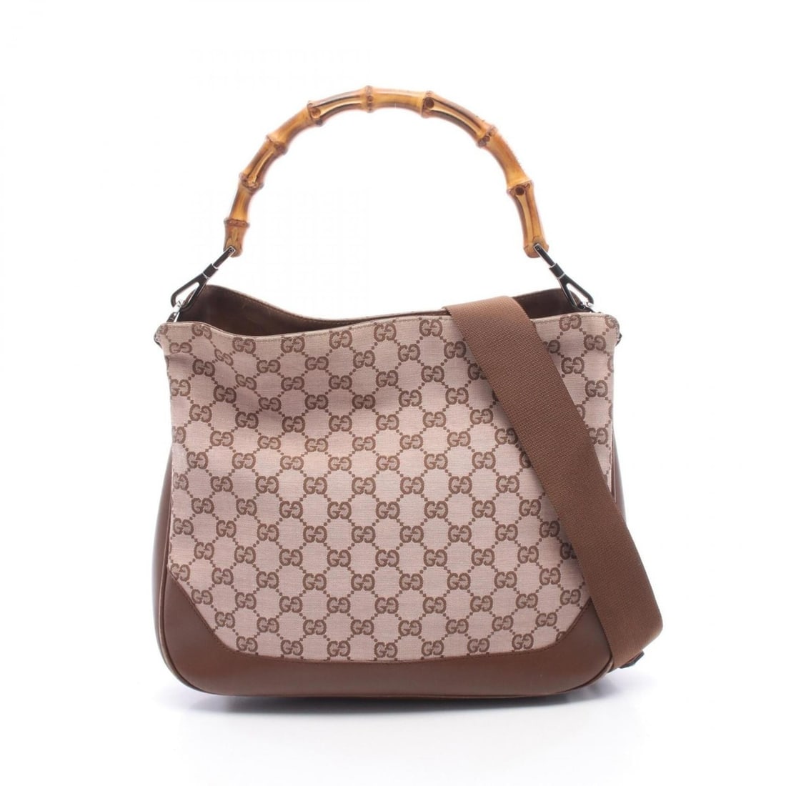 Gucci Bamboo 2-Way Handbag, Canvas and Leather, Women's, Pink/Brown, 001-4095: --- Catalog ---Category: SizeSize (HxWxD): 25cm x 28cm x 6cm / 9.84'' x 11.02'' x 2.36''Category: DesignType: HandbagColor: Brown, PinkGender: WomenMaterial: Canvas , Leather Category: GeneralMPN: 001