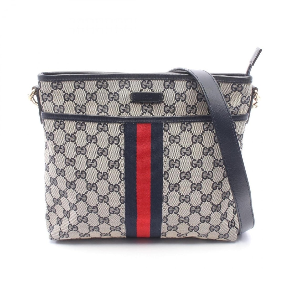 Gucci Sherry Line Shoulder Bag/Handbag, Canvas and Leather, Women's, Navy, Beige, Red, 388926 (1 of 15)