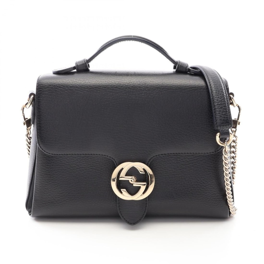 Gucci Interlocking G 2-Way Handbag, Leather, Women's, Black, 510302 (1 of 10)