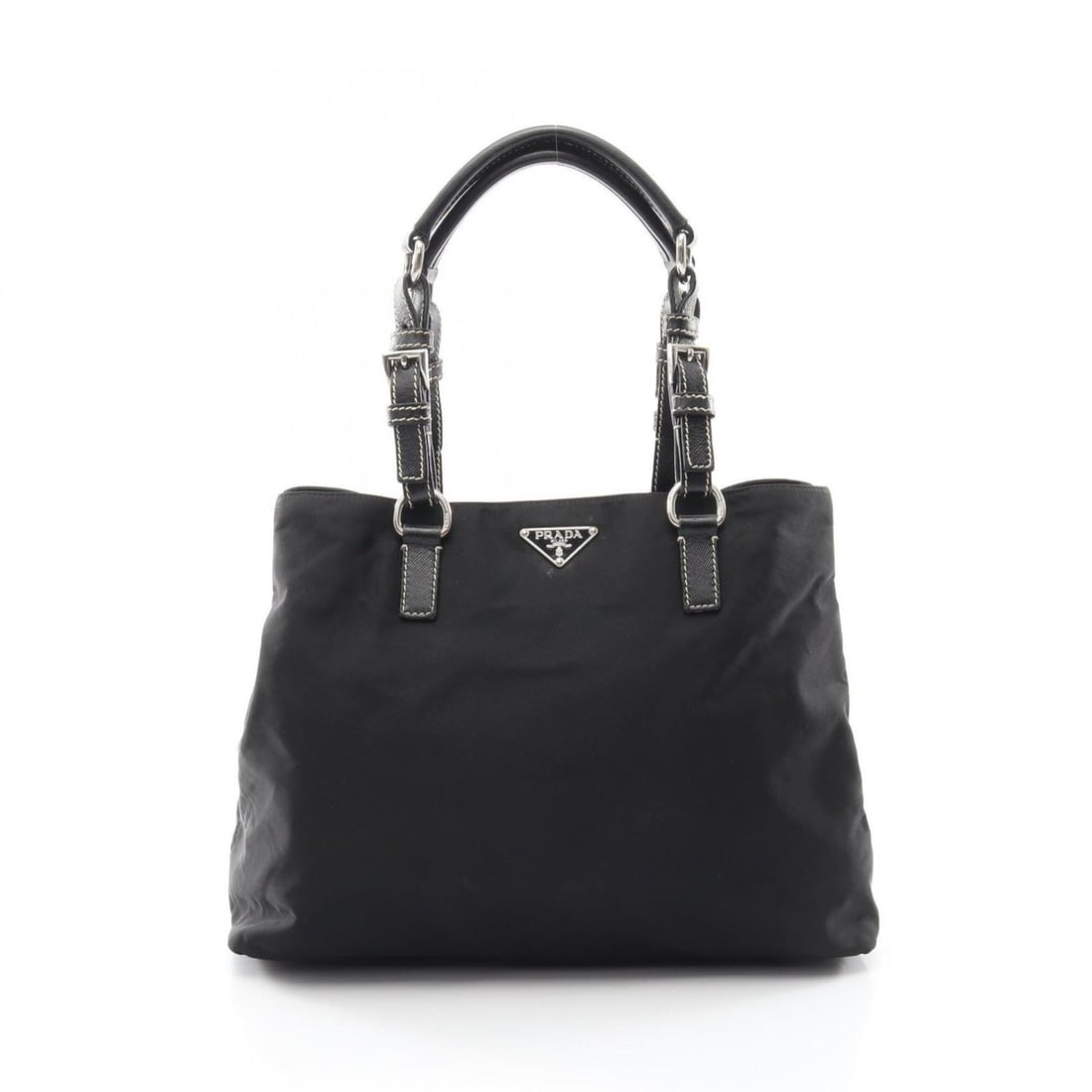 Prada Triangle Logo Tote Bag Handbag Nylon Saffiano Leather Women's Black: --- Catalog ---Category: SizeSize (HxWxD): 25cm x 33.5cm x 14.5cm / 9.84'' x 13.18'' x 5.7''Category: DesignType: Handbag, Tote bagColor: BlackGender: WomenMaterial: Nylon , Leather Leather/Fur Type: 