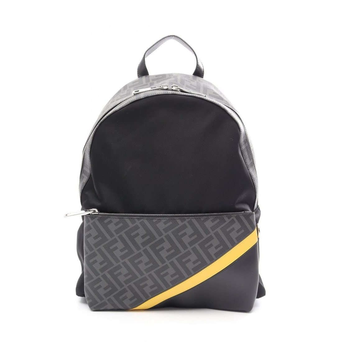 Fendi Diagonal Backpack/Handbag, Nylon, Coated Canvas, Leather, Men's, Black, Gray, Yellow, 7VZ2042: --- Catalog ---Category: SizeSize (HxWxD): 36cm x 31cm x 9cm / 14.17'' x 12.2'' x 3.54''Category: DesignType: Backpack, HandbagColor: Black, Gray, YellowGender: MenMaterial: Nylon , Canvas , Leather C