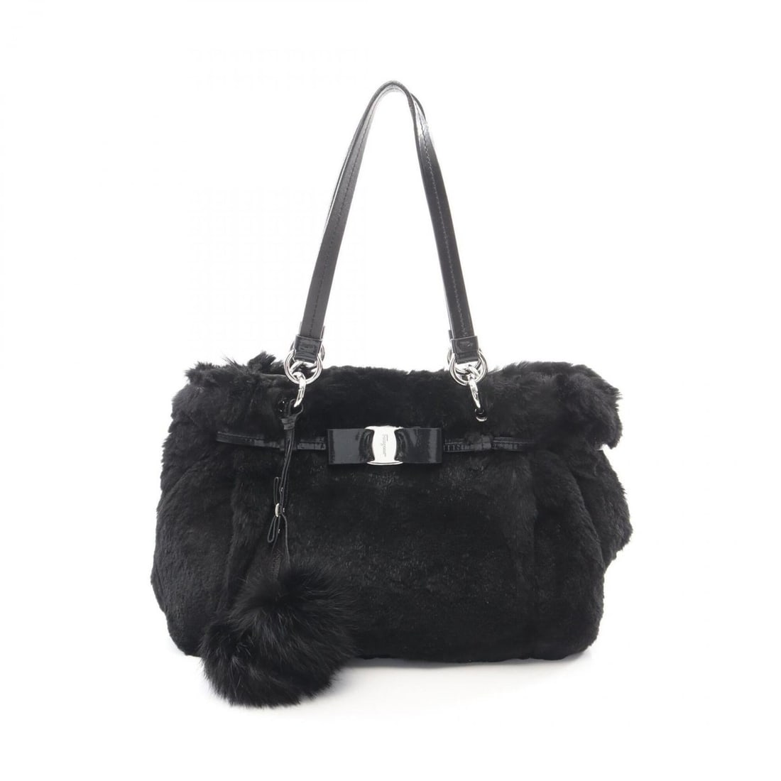 Salvatore Ferragamo Sport Vara Ribbon Handbag, Leather, Fur, Women's, Black, Size 21 C950: --- Catalog ---Category: SizeSize (HxWxD): 24cm x 30cm x 10cm / 9.44'' x 11.81'' x 3.93''Category: DesignType: HandbagColor: BlackGender: WomenMaterial: Leather , Fur Category: GeneralMPN: 21