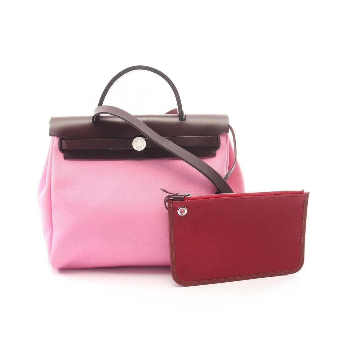 Hermes Herbag Zip PM Rouge H 2-Way Handbag Leather Canvas Toile Officier Vache Hunter Women's Pink: --- Catalog ---Category: SizeSize (HxWxD): 24cm x 31cm x 10cm / 9.44'' x 12.2'' x 3.93''Category: DesignType: HandbagColor: Brown, Pink, Rouge HGender: WomenMaterial: Canvas , Leather Category: Genera
