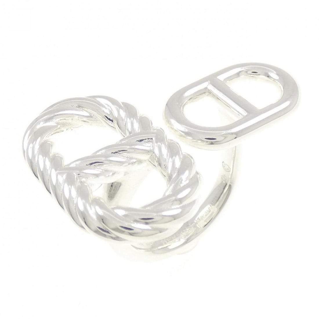 Hermes Area II Twist Ring: --- Catalog ---Category: SizeUS Size: 5Brand Size: 49Category: DesignType: Band ringColor: SilverGender: WomenMaterial: Silver 925Category: GeneralBrand: Hermes--- Item List ---Section: