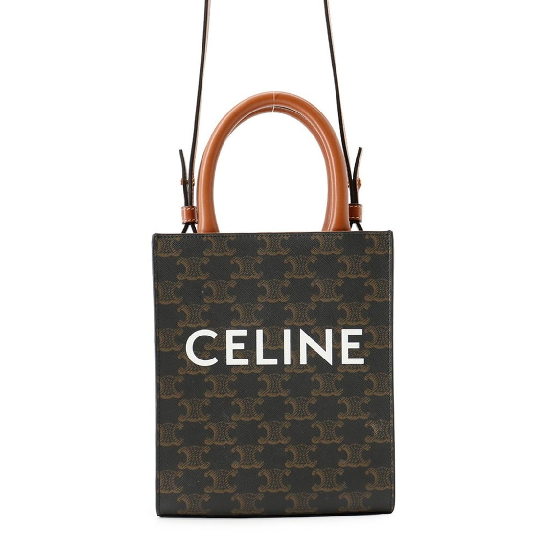 Celine Triomphe Mini Vertical Cabas Leather Handbag 194372 CELINE 2-way: --- Catalog ---Category: SizeSize (HxWxD): 20cm x 16.5cm x 5.5cm / 7.87'' x 6.49'' x 2.16''Category: DesignType: HandbagColor: BrownGender: WomenMaterial: PVC , Leather Category: GeneralBrand: CelineC