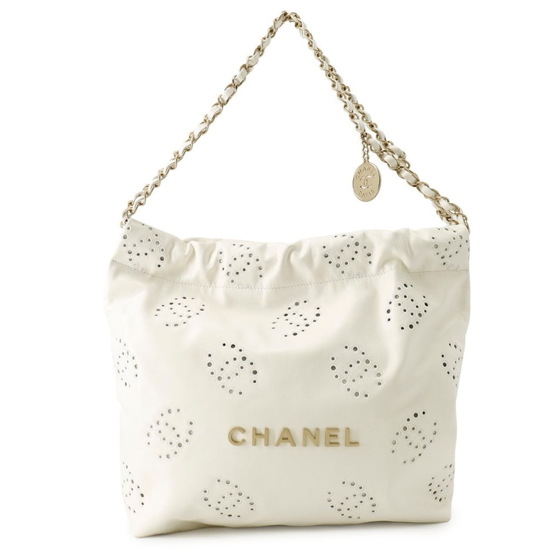 Chanel Chain Shoulder Bag Matelassé Perforated CHANEL 22 Small AS3260 White Handbag Women's: --- Catalog ---Category: SizeSize (HxWxD): 31cm x 31cm x 8cm / 12.2'' x 12.2'' x 3.14''Category: DesignType: Shoulder bagColor: WhiteGender: WomenMaterial: Leather Category: GeneralBrand: ChanelModel: