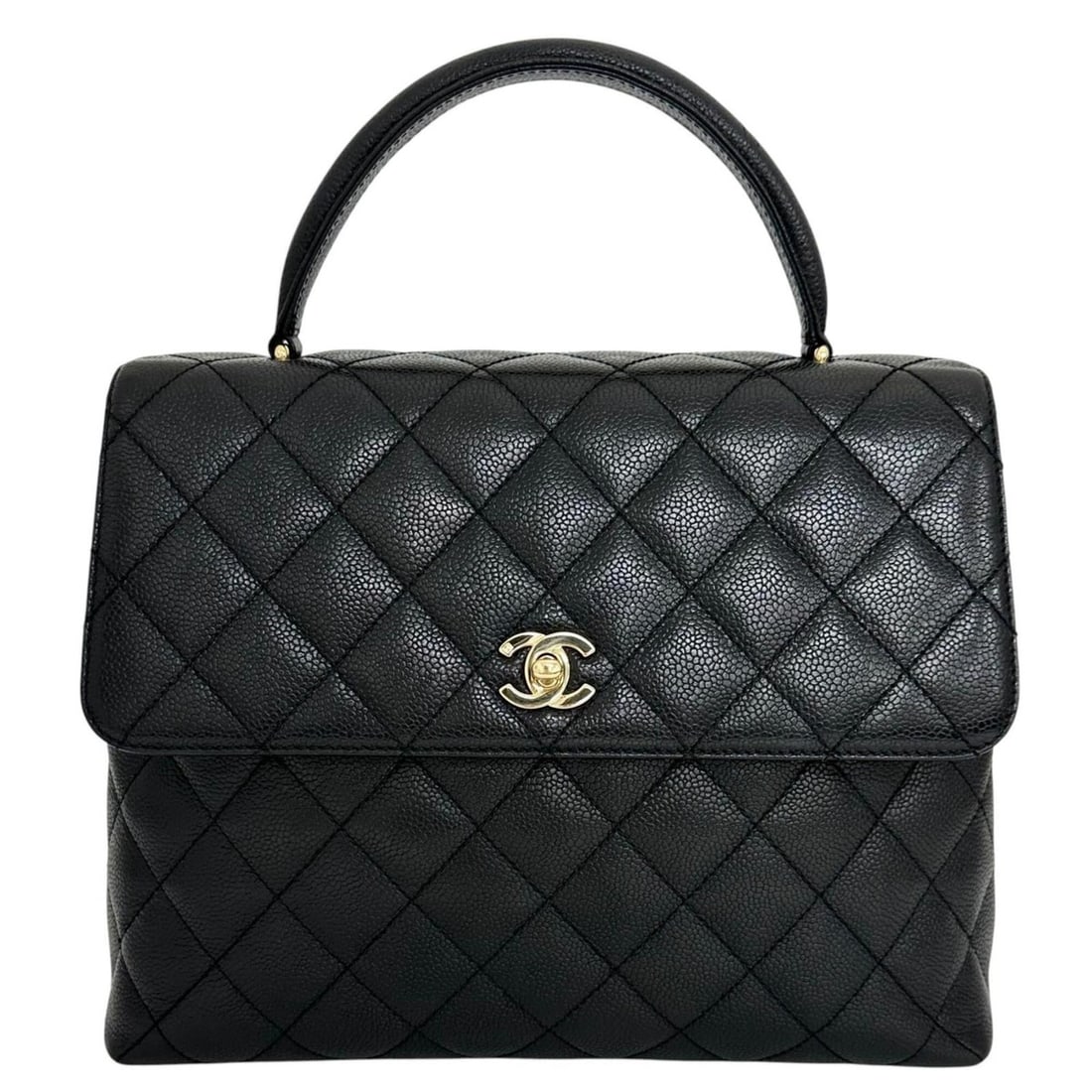 CHANEL Matelassé Caviar Skin Top Handle Handbag, Black, Women's: --- Catalog ---Category: SizeHandle Drop: 8.00cm / 3.15''Size (HxWxD): 22cm x 29.5cm x 11cm / 8.66'' x 11.61'' x 4.33''Handle Length: 29cm / 11.41''Category: DesignType: HandbagColor: BlackGender: Wom