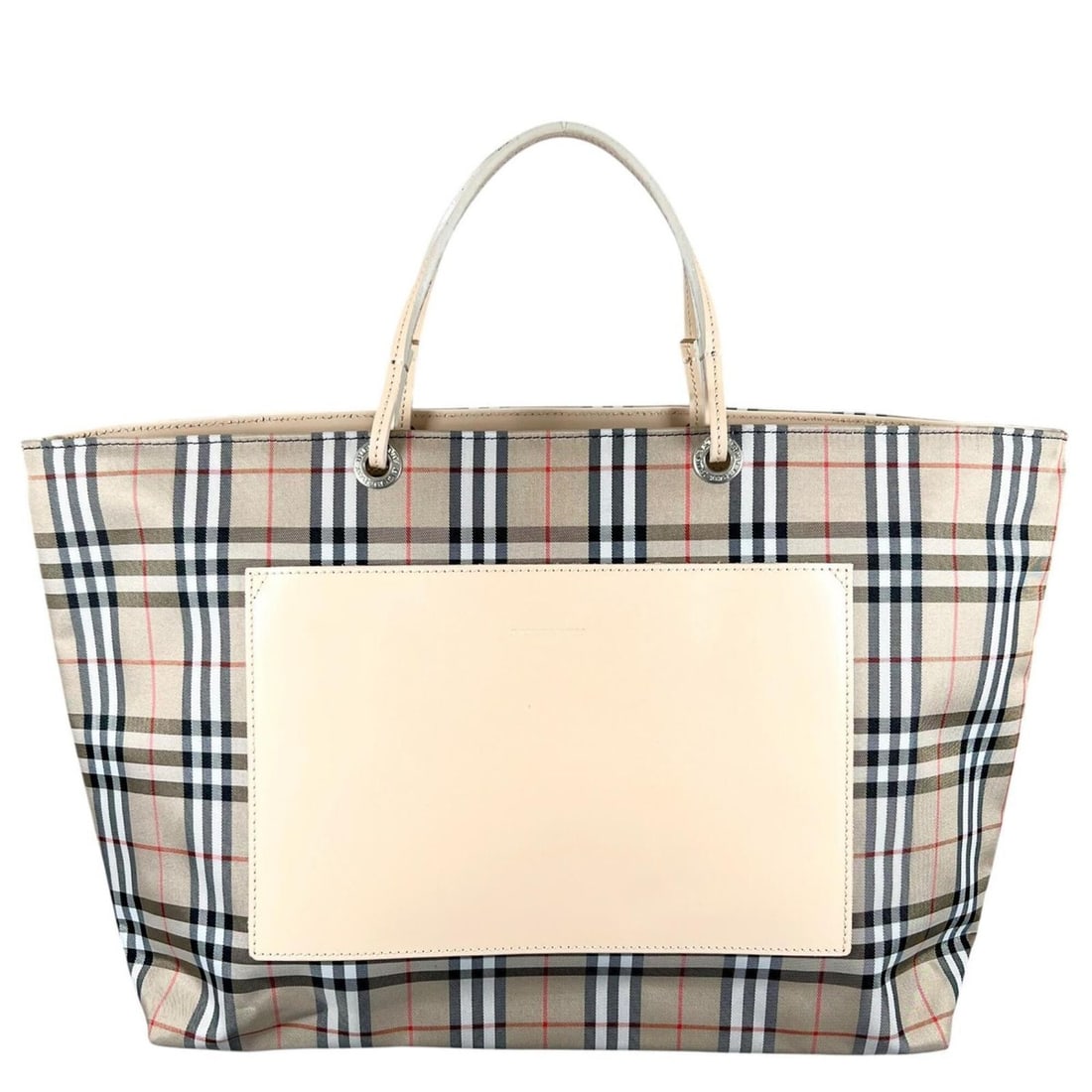 BURBERRY tote bag, nylon and leather, beige, women's, Nova check pattern. (1 of 17)