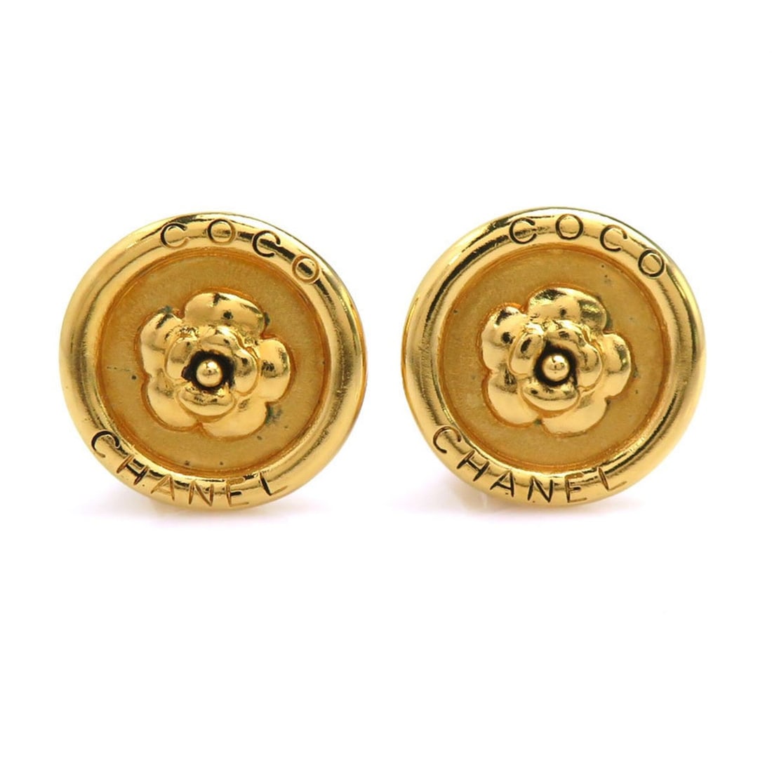Chanel CHANEL Earrings Camellia Metal Gold Women's e62034i (1 of 11)