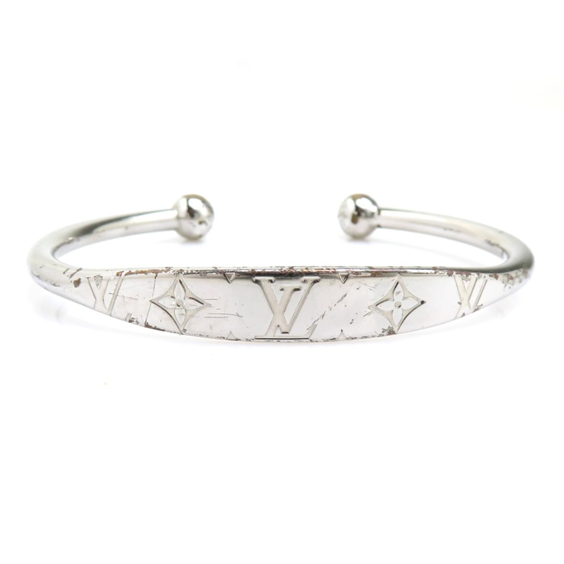 Louis Vuitton LOUIS VUITTON Bangle Jonc Monogram Metal Silver Women's M64840 h32327a (1 of 10)
