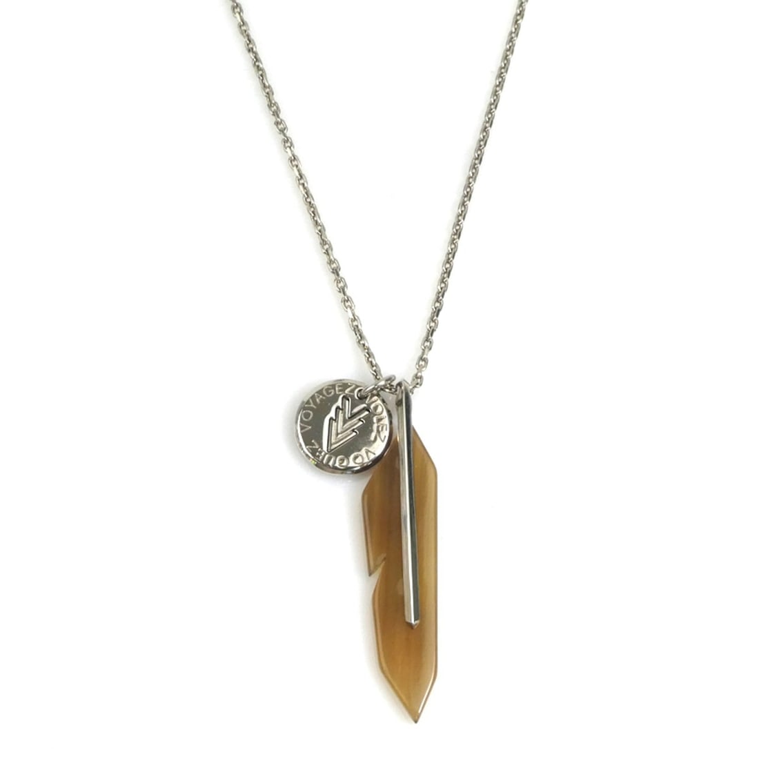 Louis Vuitton LOUIS VUITTON Necklace Metal Silver Brown Men's M00047 r11302a: --- Catalog ---Category: SizePendant Size: 55mm x 12mm / 2.16'' x 0.47''Neck Circumference: 50 cm / 19.68''Category: DesignColor: Brown, SilverGender: MenMaterial: MetalNecklace Type: