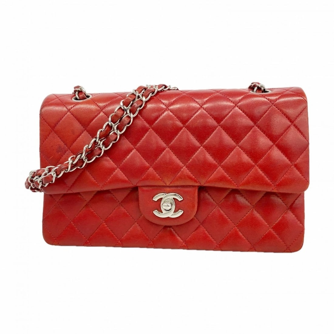 Chanel Matelassé Shoulder Bag, Double Flap, Chain, Lambskin, Red, Women's, OP009393: --- Catalog ---Category: SizeSize (HxWxD): 15cm x 24.5cm x 7cm / 5.9'' x 9.64'' x 2.75''Category: DesignType: Shoulder bagColor: Red colorGender: WomenMaterial: Leather Hardware Color: