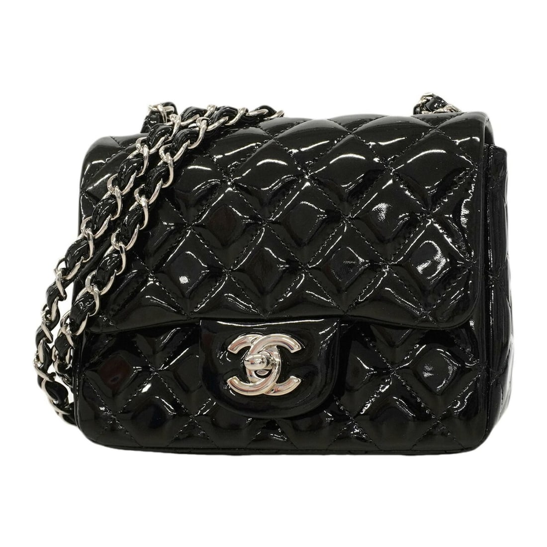 Chanel Mini Matelassé Chain Shoulder Bag, Patent Leather, Black, Women's OP009182: --- Catalog ---Category: SizeSize (HxWxD): 12cm x 16cm x 7cm / 4.72'' x 6.29'' x 2.75''Category: DesignType: Shoulder bagColor: BlackGender: WomenMaterial: Patent leather Category: GeneralBrand: Chane