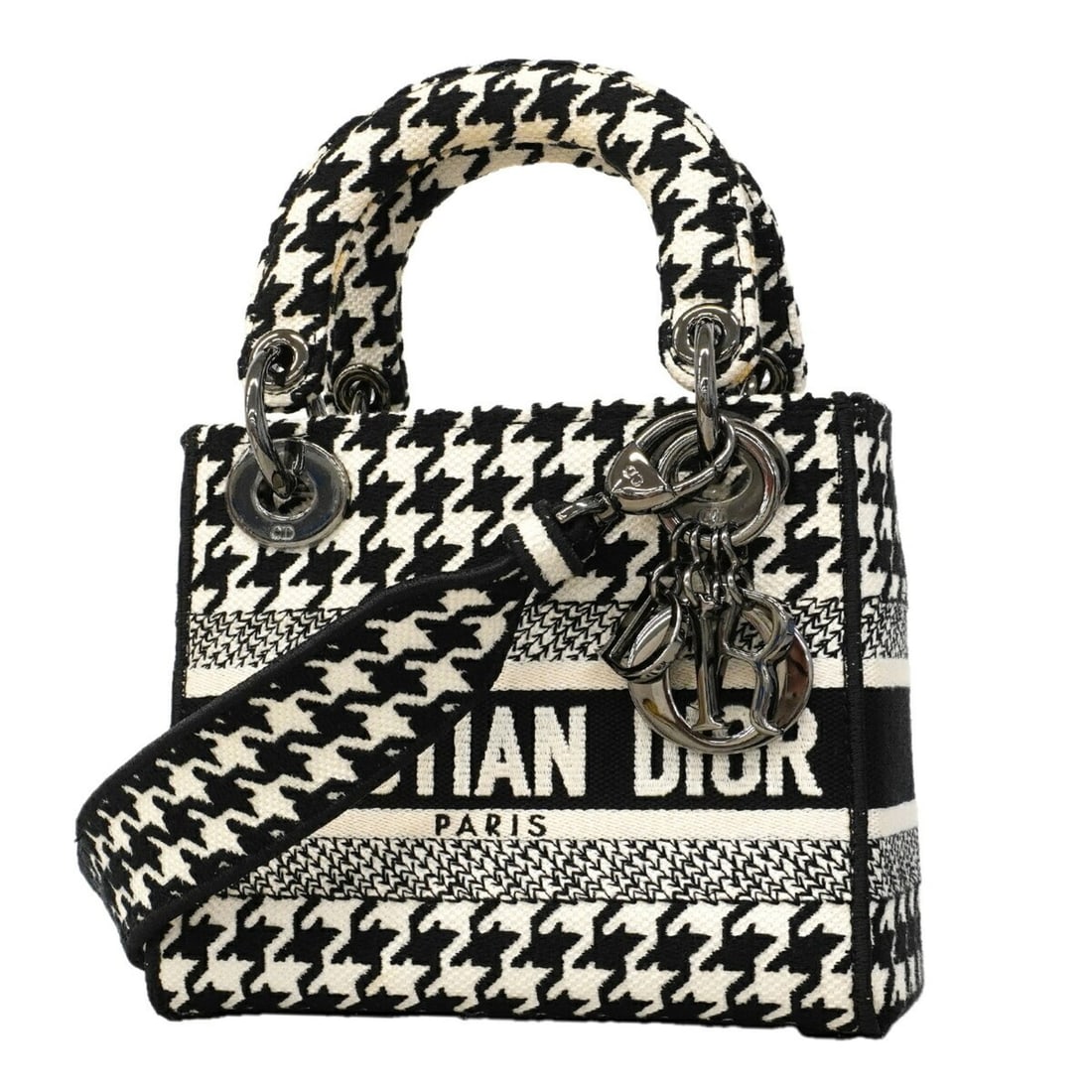 Christian Dior Lady D-Light Canvas Handbag, White & Black, 2-way bag for women, OP009161: --- Catalog ---Category: SizeSize (HxWxD): 14cm x 17cm x 8cm / 5.51'' x 6.69'' x 3.14''Category: DesignType: HandbagColor: Black, WhiteGender: WomenMaterial: Canvas Category: GeneralBrand: Christian D