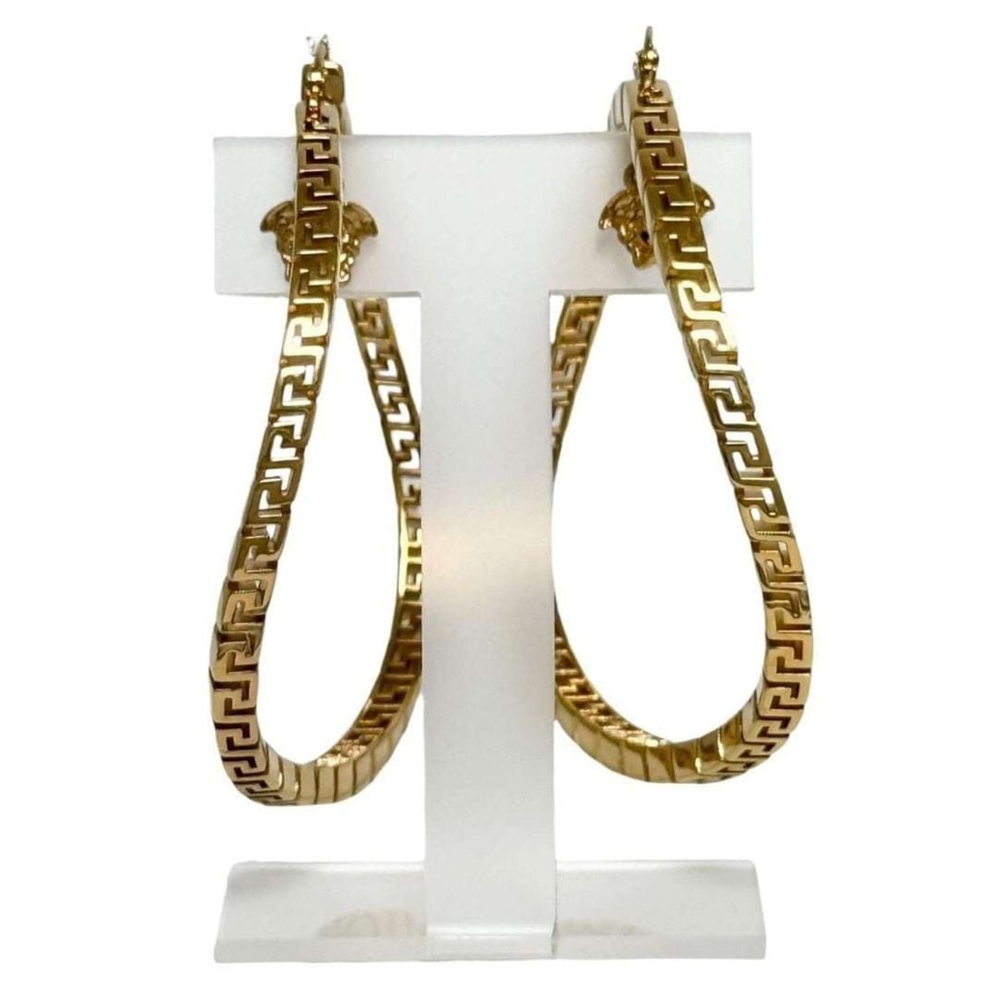 Versace Women's Hoop Earrings, Large, Greca Medusa Design, Gold: --- Catalog ---Category: DesignType: Hoop earringsGender: WomenMaterial: MetalCategory: GeneralBrand: Versace--- Item List ---Section: ConditionRanking: Rank A Used - A few traces of usage, some scrat