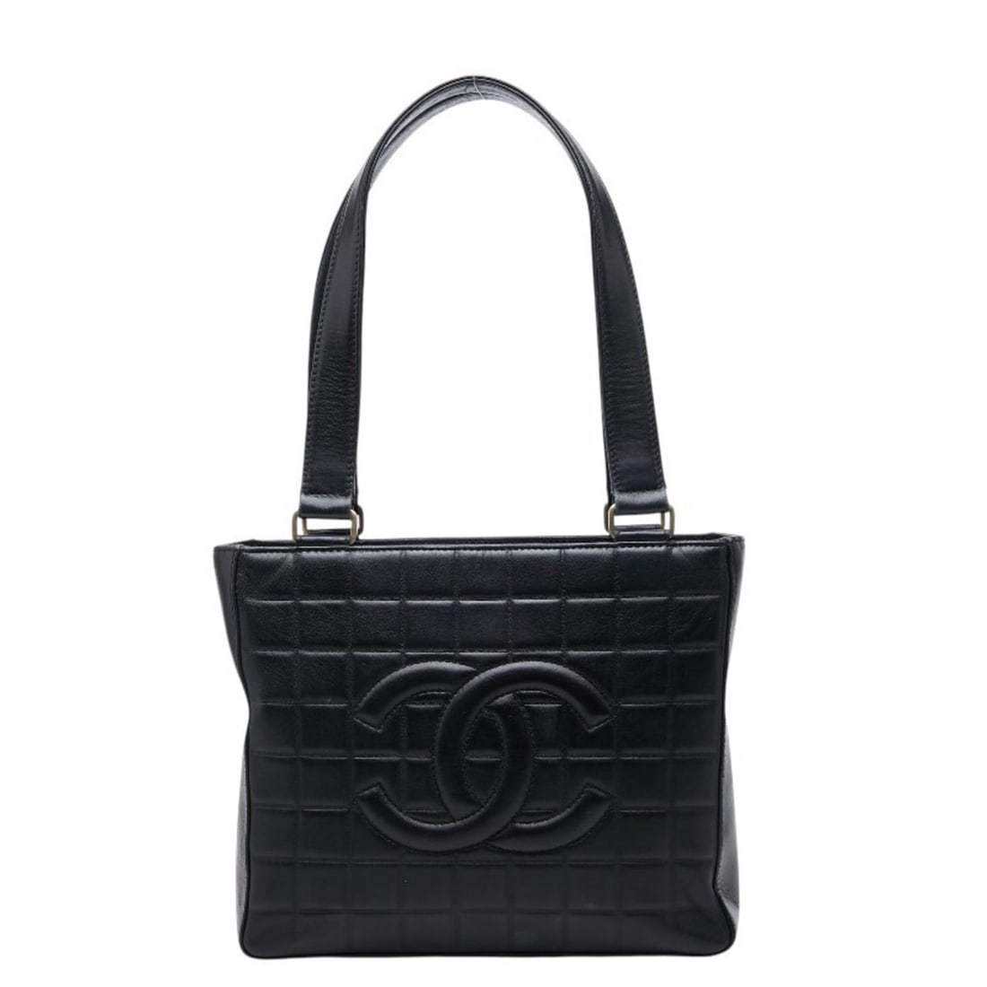 Chanel Coco Mark Chocolate Bar Tote Bag Shoulder Black Lambskin Women's CHANEL: --- Catalog ---Category: SizeSize (HxWxD): 21cm x 25cm x 8cm / 8.26'' x 9.84'' x 3.14''Category: DesignType: Shoulder bag, Tote bagColor: BlackGender: WomenMaterial: Leather Leather/Fur Type: Lambskin