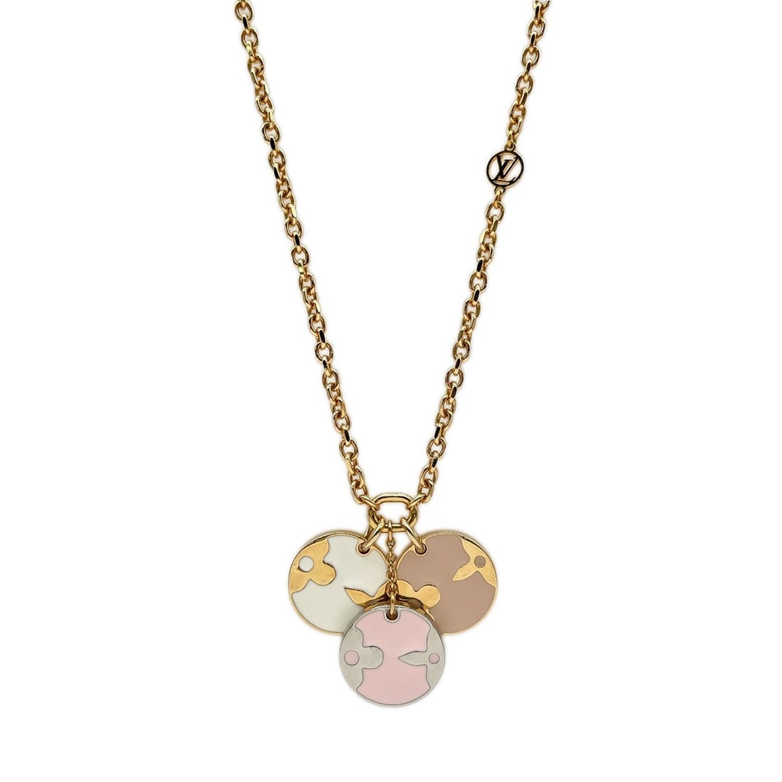 LOUIS VUITTON Louis Vuitton Collier Miss LV Monogram Flower Logo Necklace Pendant M63156 Metal Gold: --- Catalog ---Category: SizePendant Size: 15mm x 15mm / 0.59'' x 0.59''Neck Circumference: 38.5 cm - 44 cm / 15.15'' - 17.32''Category: DesignColor: Gold, Pink, WhiteGender: WomenMaterial: MetalPenda