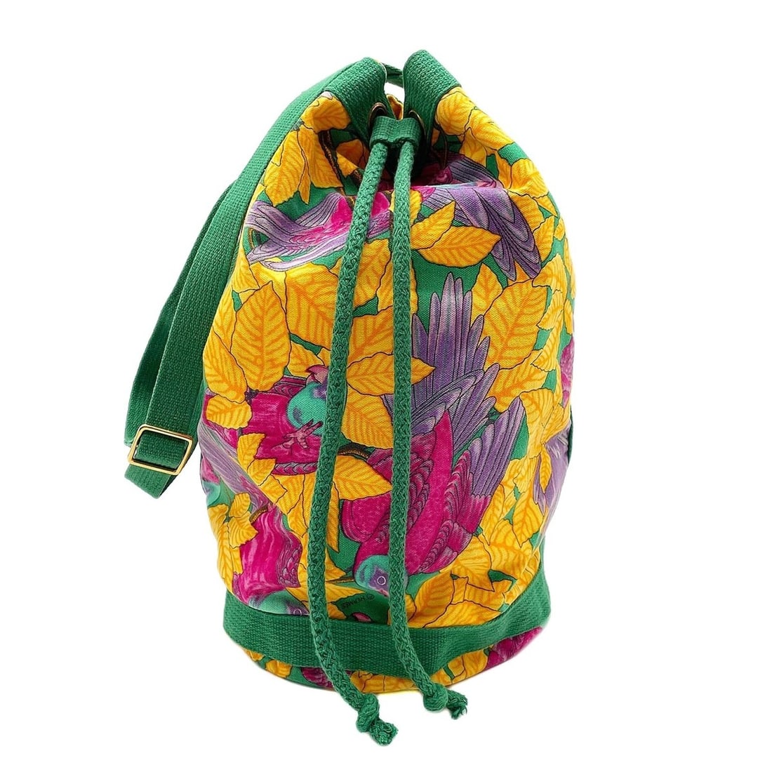 HERMES Bird Drawstring Shoulder Bag, Canvas, Yellow, Men's & Women's: --- Catalog ---Category: SizeSize (HxWxD): 36cm x 23.5cm x 23.5cm / 14.17'' x 9.25'' x 9.25''Category: DesignType: Shoulder bagColor: Green, Pink, YellowGender: Men,WomenMaterial: Canvas Category: Gen