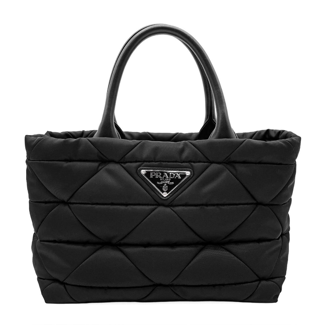 PRADA Padded Re-Nylon Tote Bag, Triangle Stitch, 1BG436, Medium, Black, Women's: --- Catalog ---Category: SizeSize (HxWxD): 21cm x 27.5cm x 17cm / 8.26'' x 10.82'' x 6.69''Category: DesignType: Tote bagColor: BlackGender: WomenCategory: GeneralMPN: 1BG436Brand: Prada--- Item List 