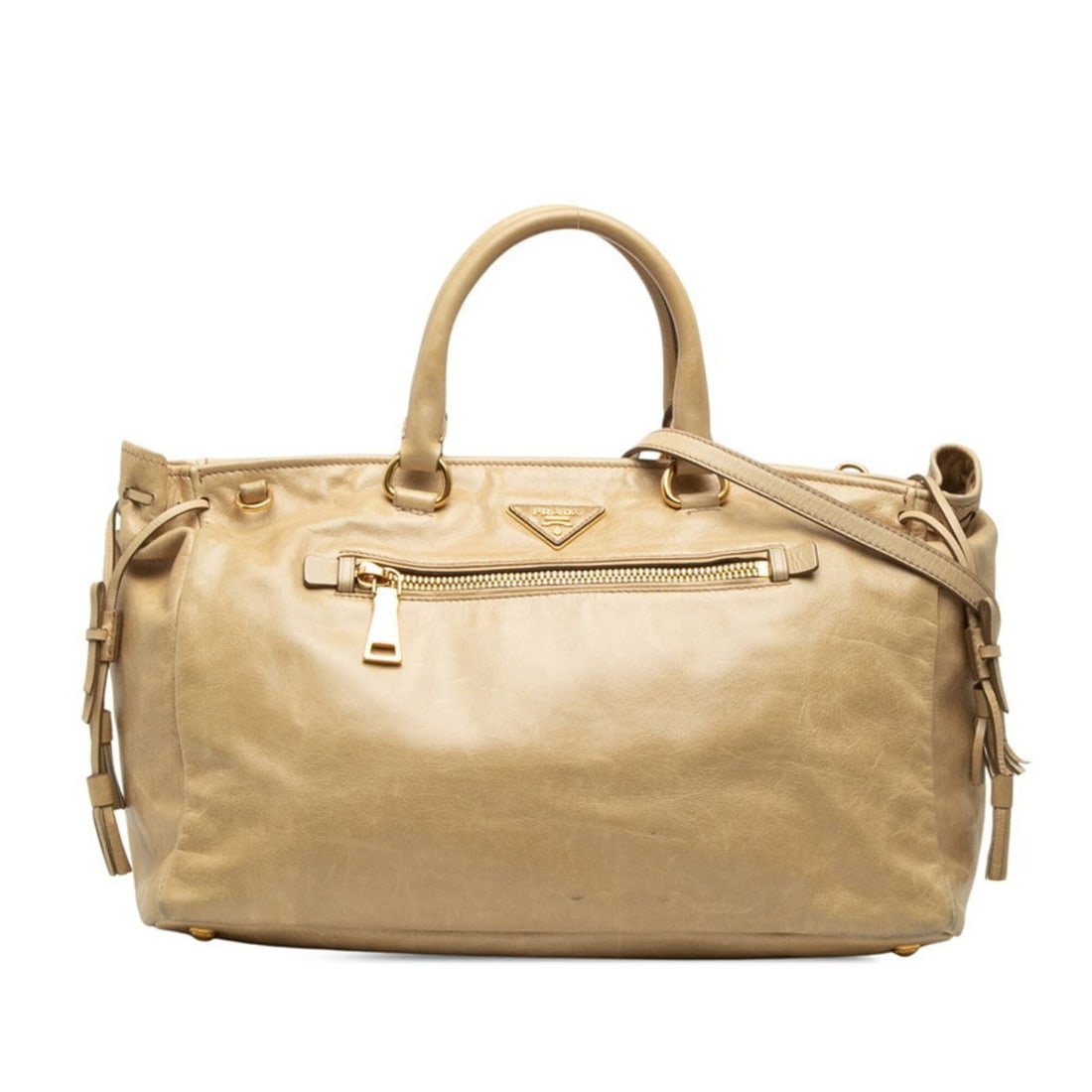 Prada Triangle Logo Plate Handbag/Shoulder Bag 2-Way Beige Leather Women's PRADA: --- Catalog ---Category: SizeSize (HxWxD): 25.5cm x 38cm x 19.5cm / 10.03'' x 14.96'' x 7.67''Category: DesignType: Handbag, Shoulder bagColor: BeigeGender: WomenMaterial: Leather Category: GeneralBra