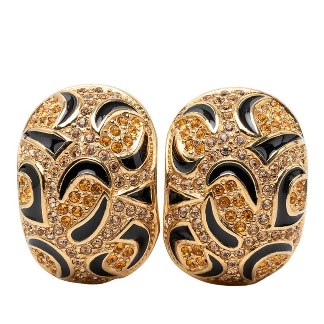 Christian Dior Dior Vintage Earrings, Gold and Black Plated Rhinestones, Women's.: --- Catalog ---Category: SizeSize (HxWxD): 29.90mm x 21.50mm / 1.18'' x 0.85''Category: DesignType: Clip earringsColor: Black, GoldGender: WomenMaterial: RhinestoneCategory: GeneralBrand: Christian Di