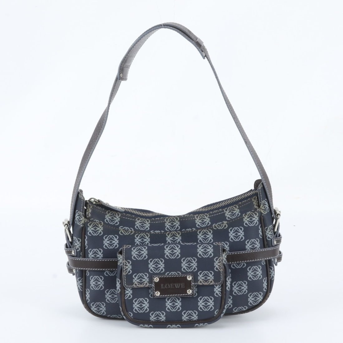 Loewe Anagram Leather Shoulder Bag, One-Shoulder Tote Handbag, Navy Blue, Women's: --- Catalog ---Category: SizeSize (HxWxD): 15cm x 27cm x 8cm / 5.9'' x 10.62'' x 3.14''Category: DesignType: Handbag, Shoulder bag, Tote bagColor: Brown, NavyGender: WomenMaterial: Leather , Coated ca
