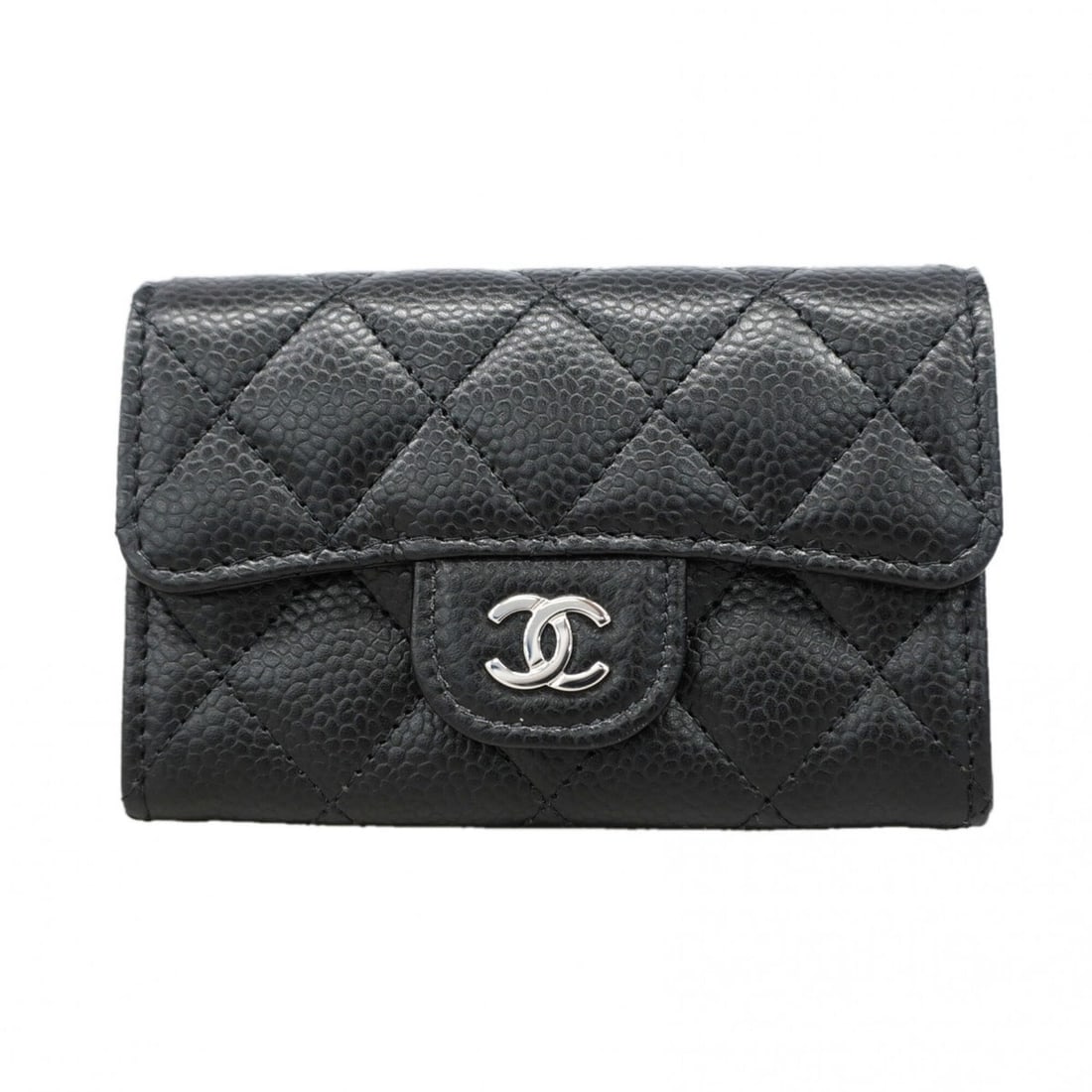 Chanel Business Card Holder/Card Case, Matelassé Caviar Leather, Black, Women's, P3159513: --- Catalog ---Category: DesignType: Card caseColor: BlackGender: WomenMaterial: Grained Calfskin Category: GeneralBrand: ChanelCategory: Physical PropertiesSize (HxWxD): 8cm x 11.5cm x 2.5cm / 3.14''