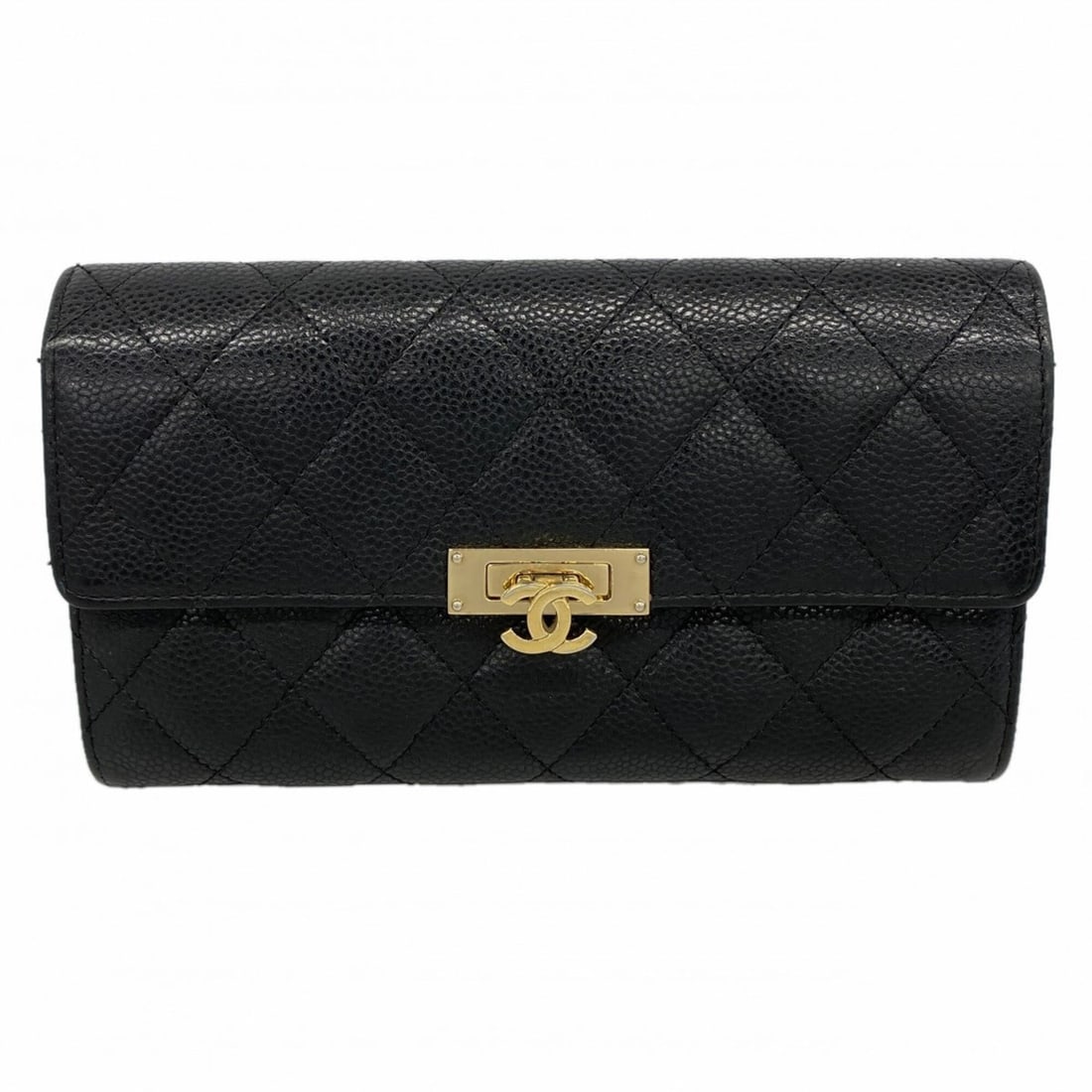 Chanel Matelassé Long Wallet, Caviar Leather, Black, Women's, P3127080: --- Catalog ---Category: SizeSize (HxWxD): 11cm x 19.5cm x 2.5cm / 4.33'' x 7.67'' x 0.98''Category: DesignType: Long wallet (bi-fold)Color: BlackGender: WomenMaterial: Grained Calfskin Category: Gene